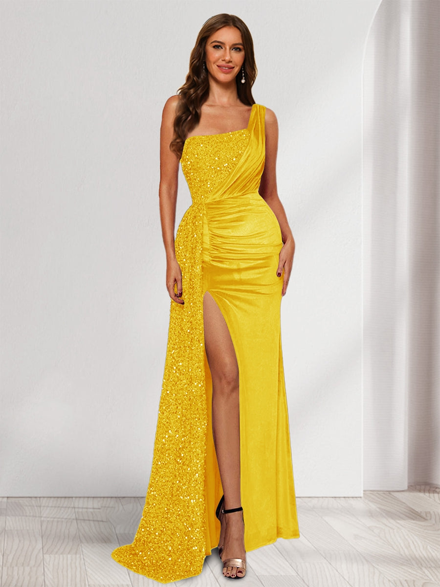 Rhoswen yellow front view prom dress