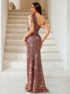 Vespera brown back view prom dress