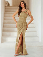Vespera champagne front view prom dress