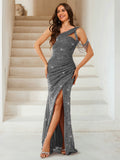 Vespera grey front view prom dress