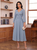 Estelle Steel Blue front view wedding guest dress