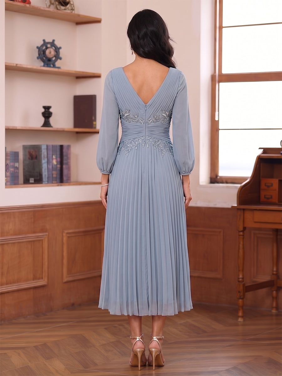 Estelle Steel Blue back view wedding guest dress