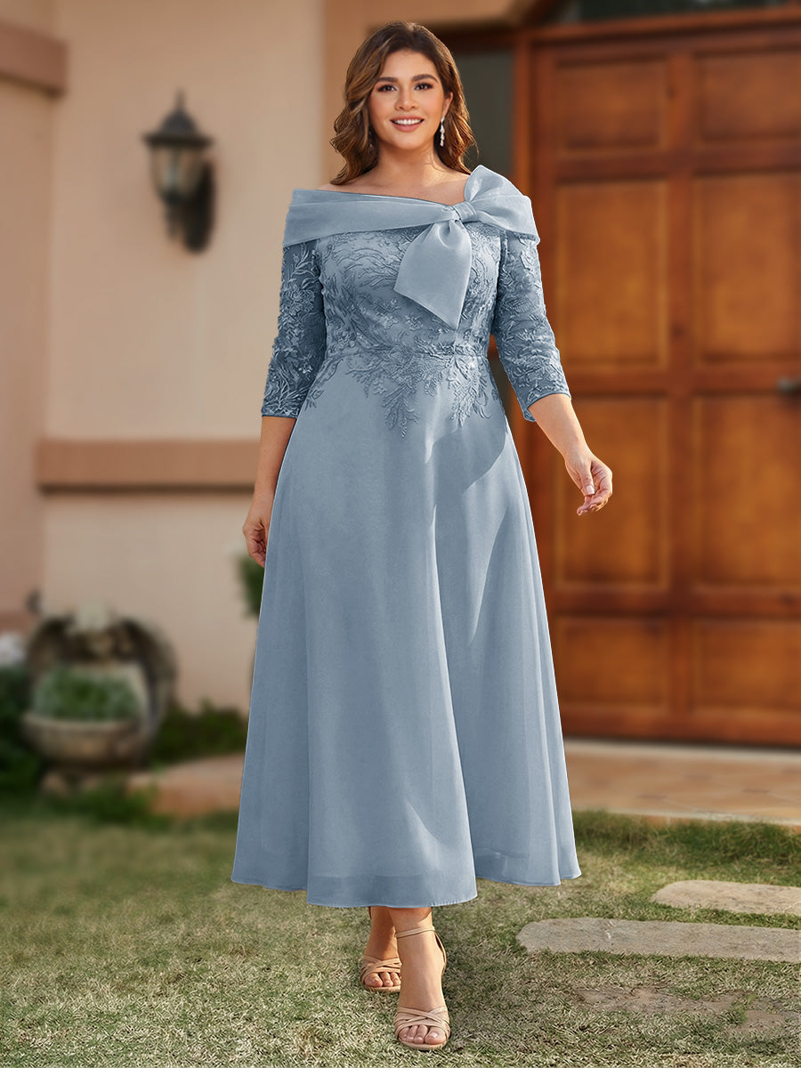 Daphne Claire Dusty Blue front view mother of the bride dress