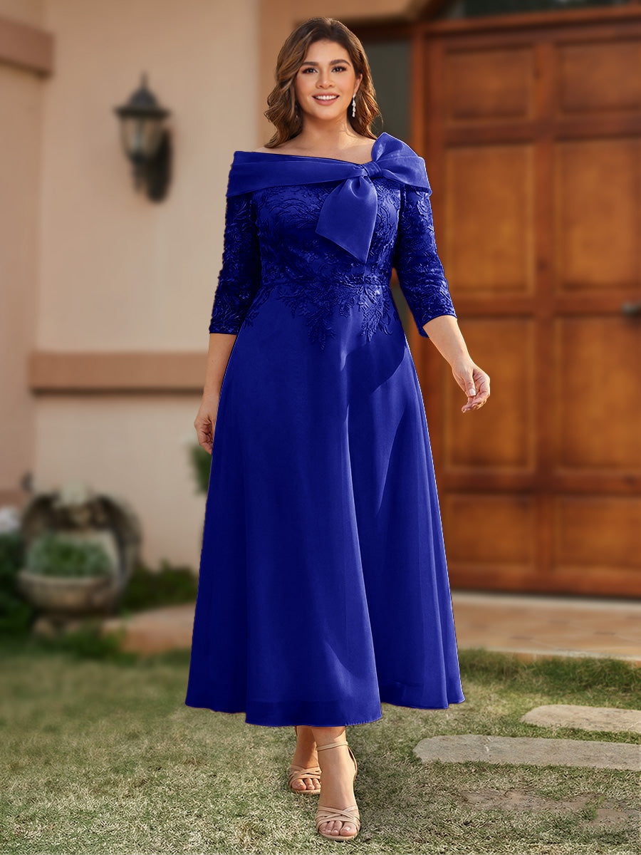 Daphne Claire Royal Blue side view mother of the bride dress