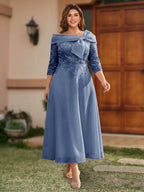 Daphne Claire Steel Blue front view mother of the bride dress