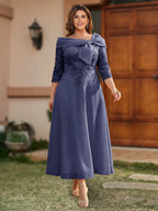 Daphne Claire Dusty Blue back view mother of the bride dress