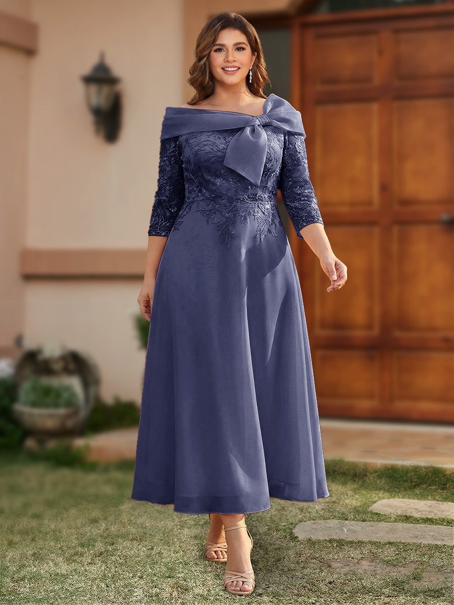 Daphne Claire Dusty Blue back view mother of the bride dress