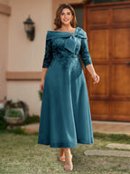 Daphne Claire Teal front view mother of the bride dress