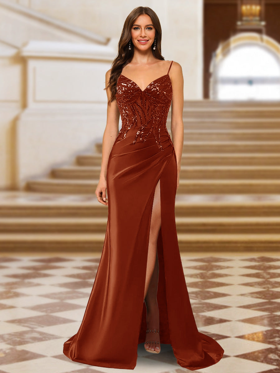 Quenby rust front view prom dress