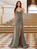 Quenby taupe front view prom dress