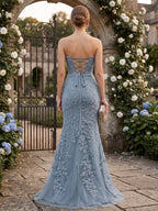 Phaedra steel blue back view prom dress