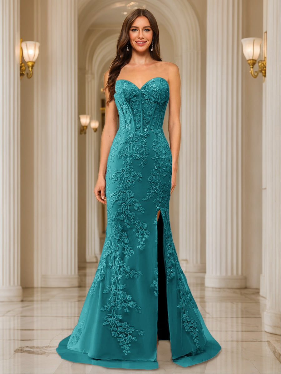 Phaedra pool blue front view prom dress