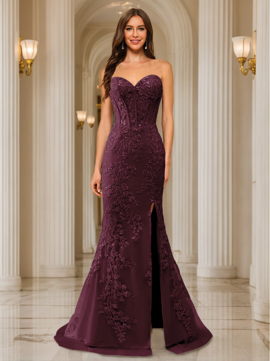 Phaedra burgundy front view prom dress