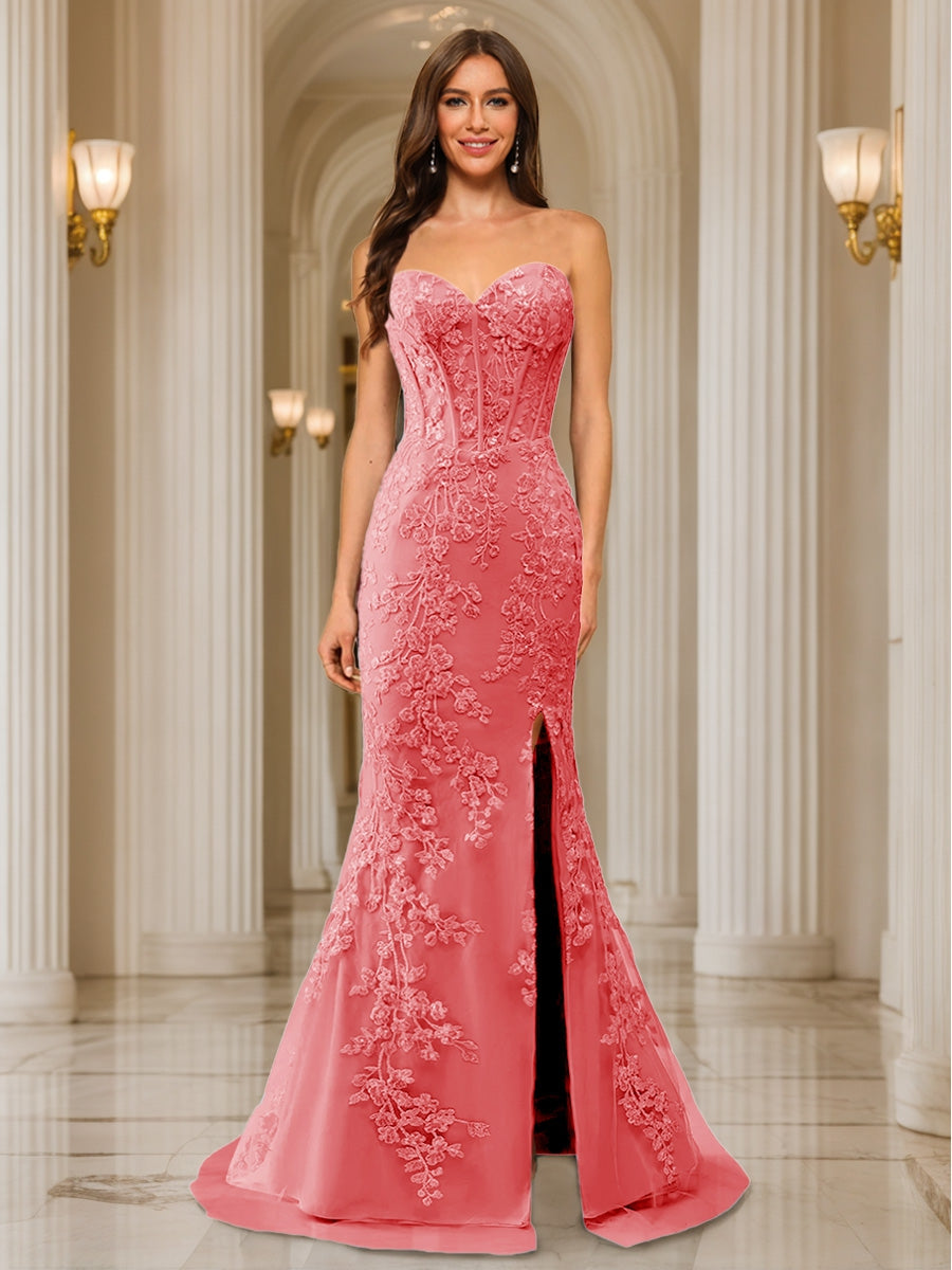 Phaedra coral front view prom dress