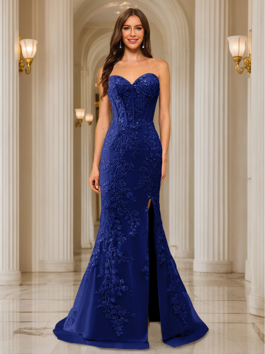 Phaedra royal blue front view prom dress
