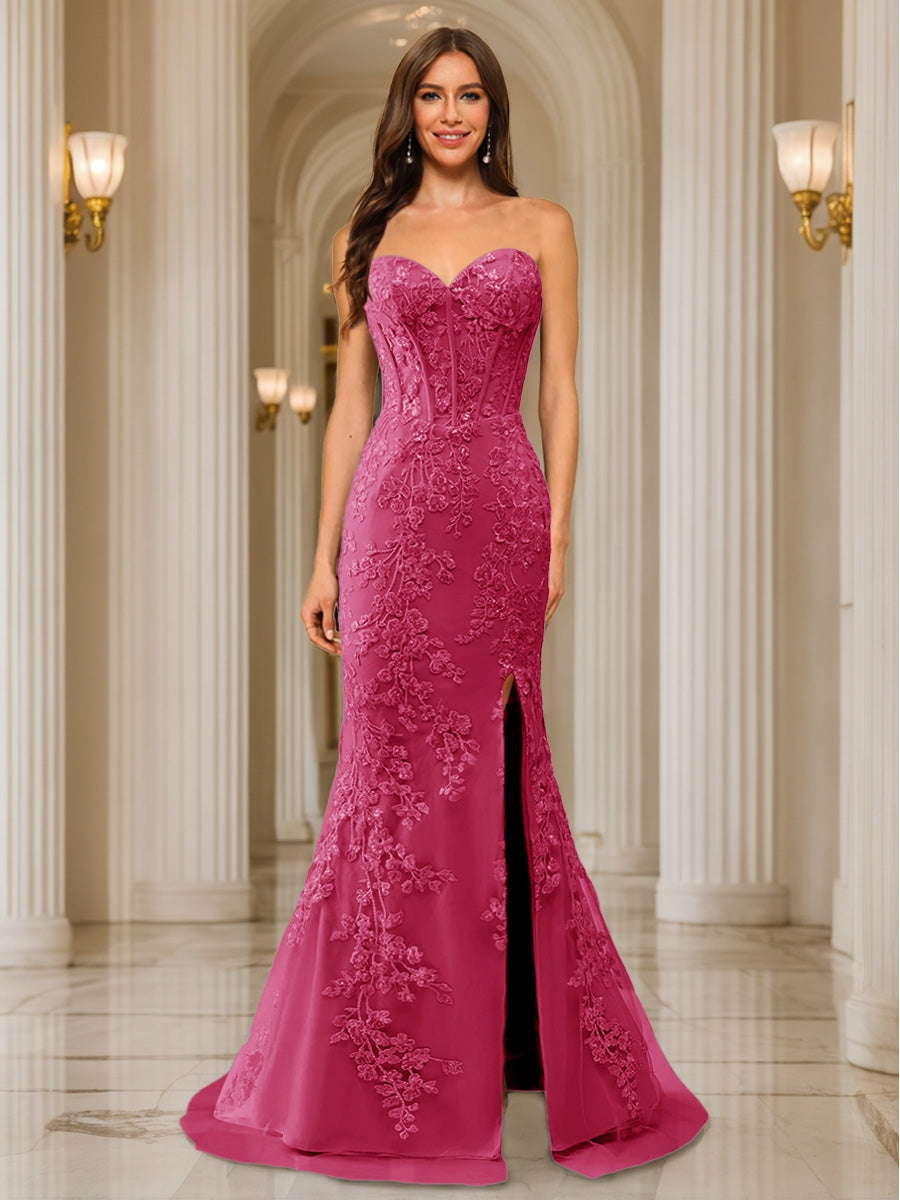 Phaedra fuchsia front view prom dress