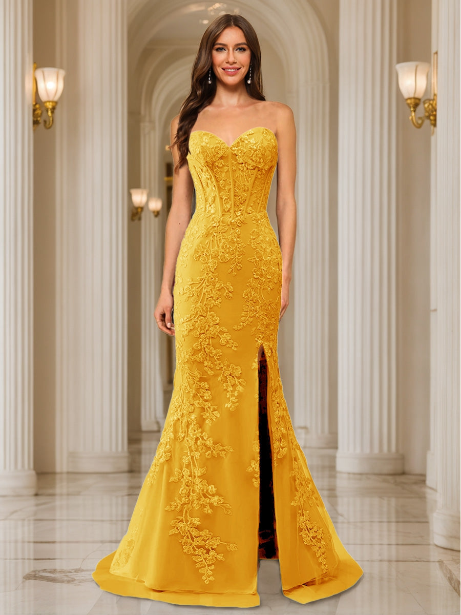 Phaedra gold front view prom dress
