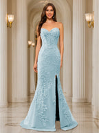Phaedra sky blue front view prom dress