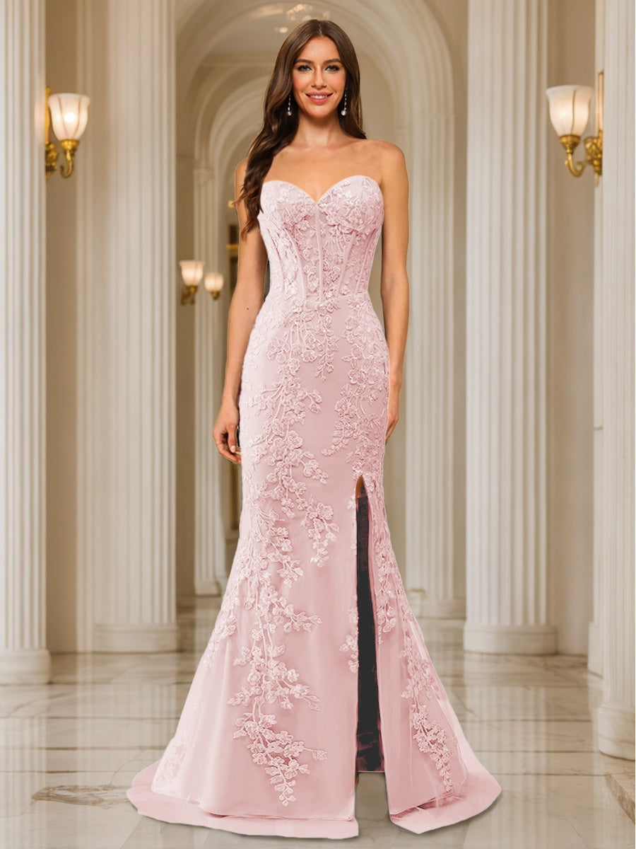 Phaedra pearl pink front view prom dress