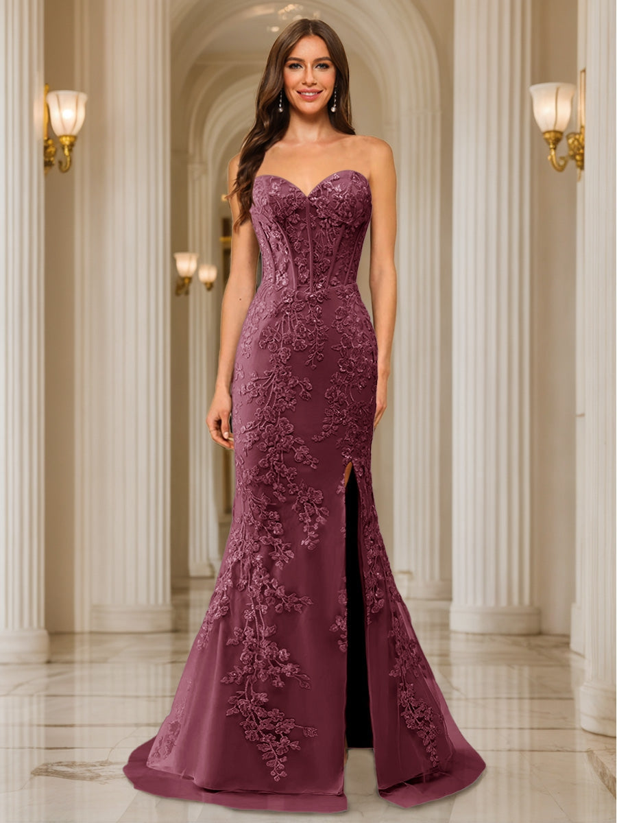 Phaedra plum front view prom dress
