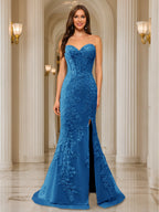 Phaedra ocean blue front view prom dress