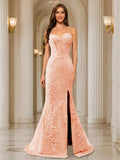 Phaedra peach front view prom dress