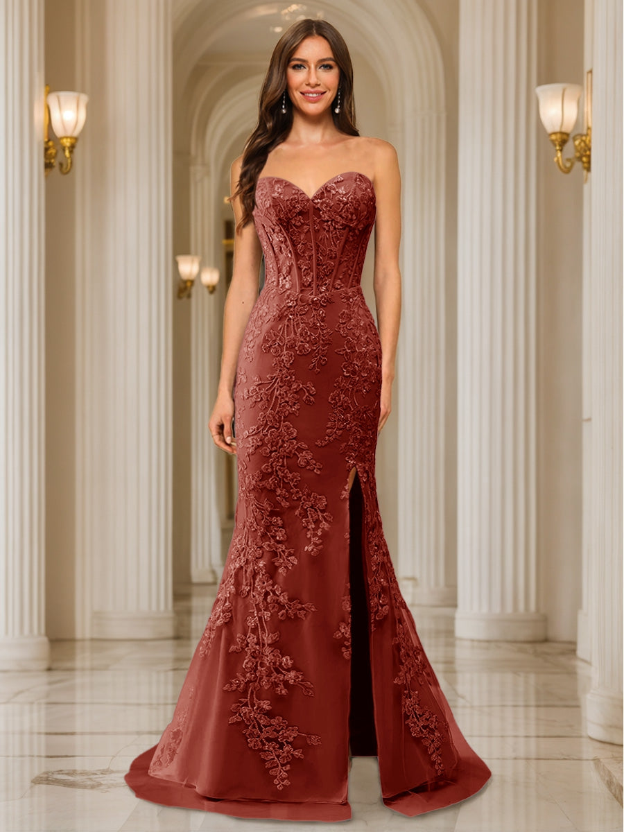 Phaedra rust front view prom dress