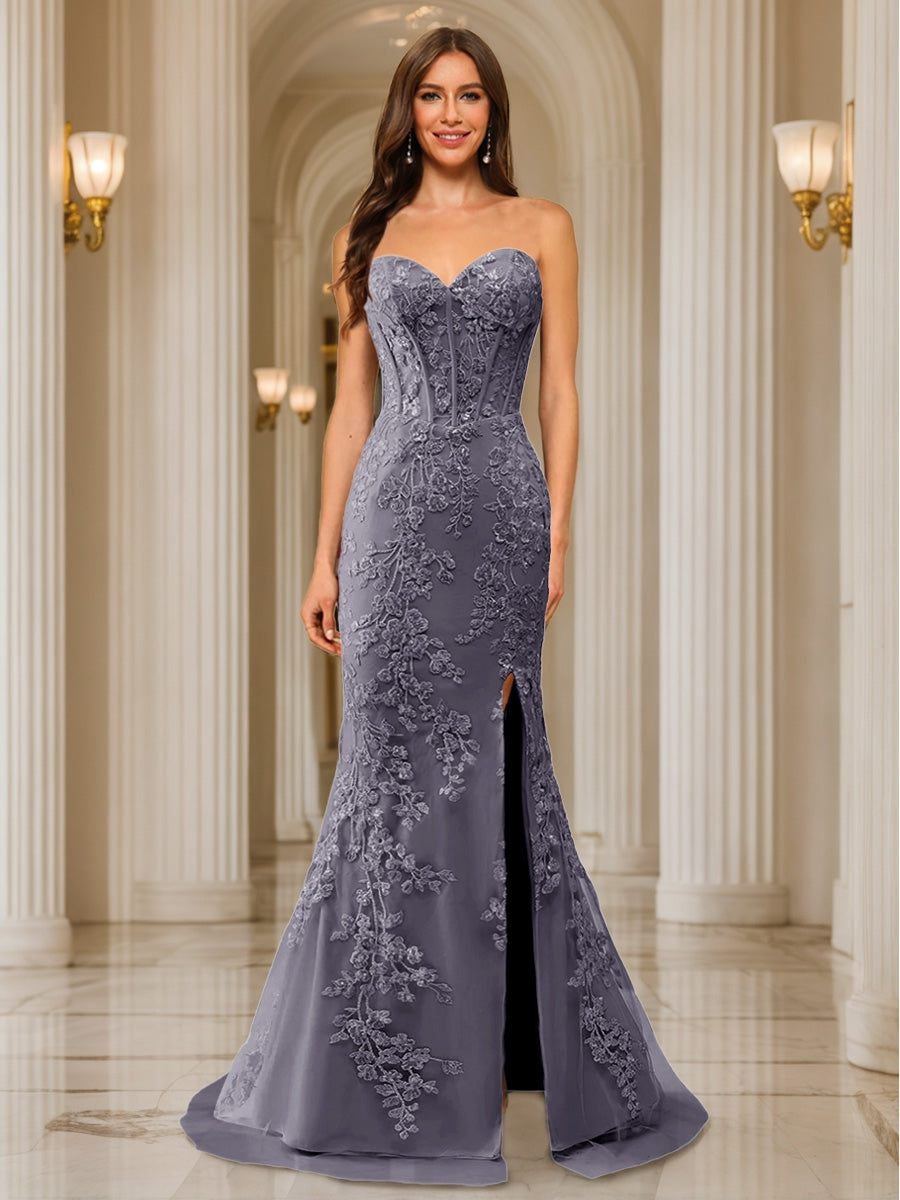 Phaedra steel grey front view prom dress