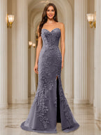 Phaedra steel grey front view prom dress