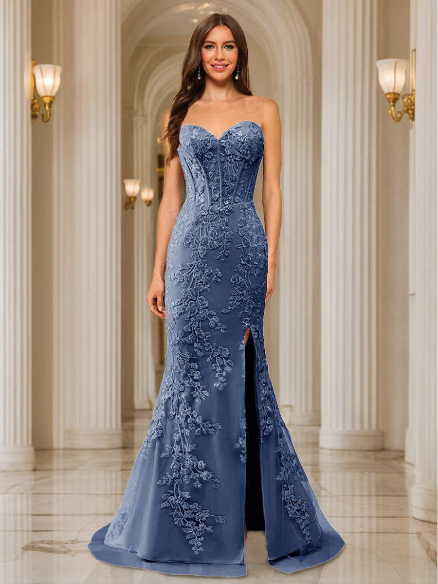 Phaedra steel blue alternate front view 2 prom dress