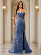 Phaedra steel blue alternate front view 2 prom dress