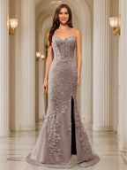 Phaedra taupe front view prom dress