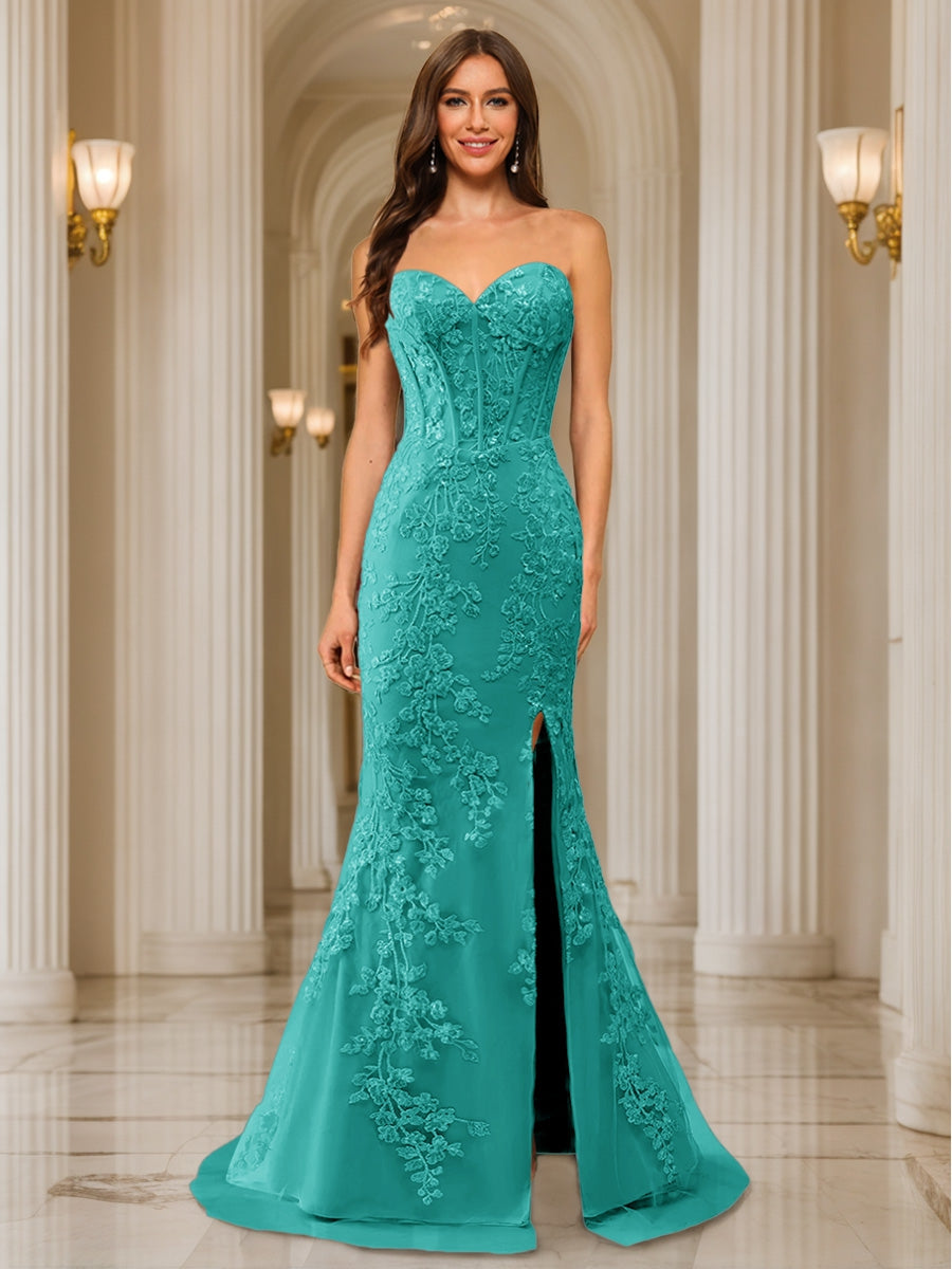 Phaedra turquoise front view prom dress