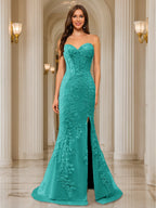 Phaedra turquoise front view prom dress