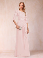 Desiree Mae Pearl Pink front view mother of the bride dress