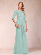 Desiree Mae Pool Blue front view mother of the bride dress