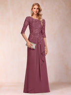 Desiree Mae Plum front view mother of the bride dress