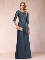 Desiree Mae Navy Blue front view mother of the bride dress