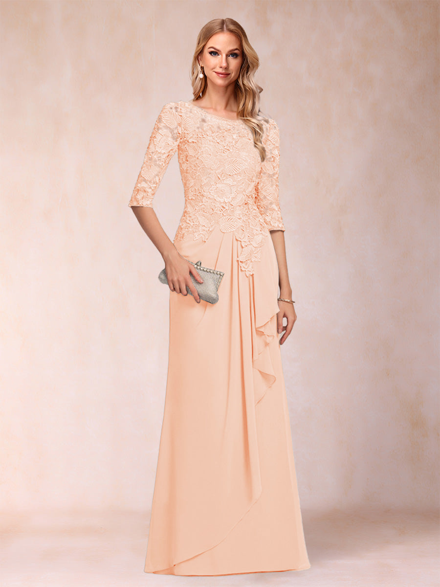 Desiree Mae Peach front view mother of the bride dress