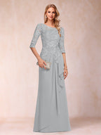 Desiree Mae Silver front view mother of the bride dress