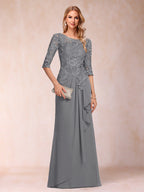 Desiree Mae Steel Grey front view mother of the bride dress