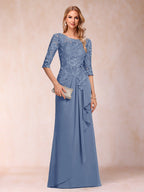 Desiree Mae Steel Blue front view mother of the bride dress