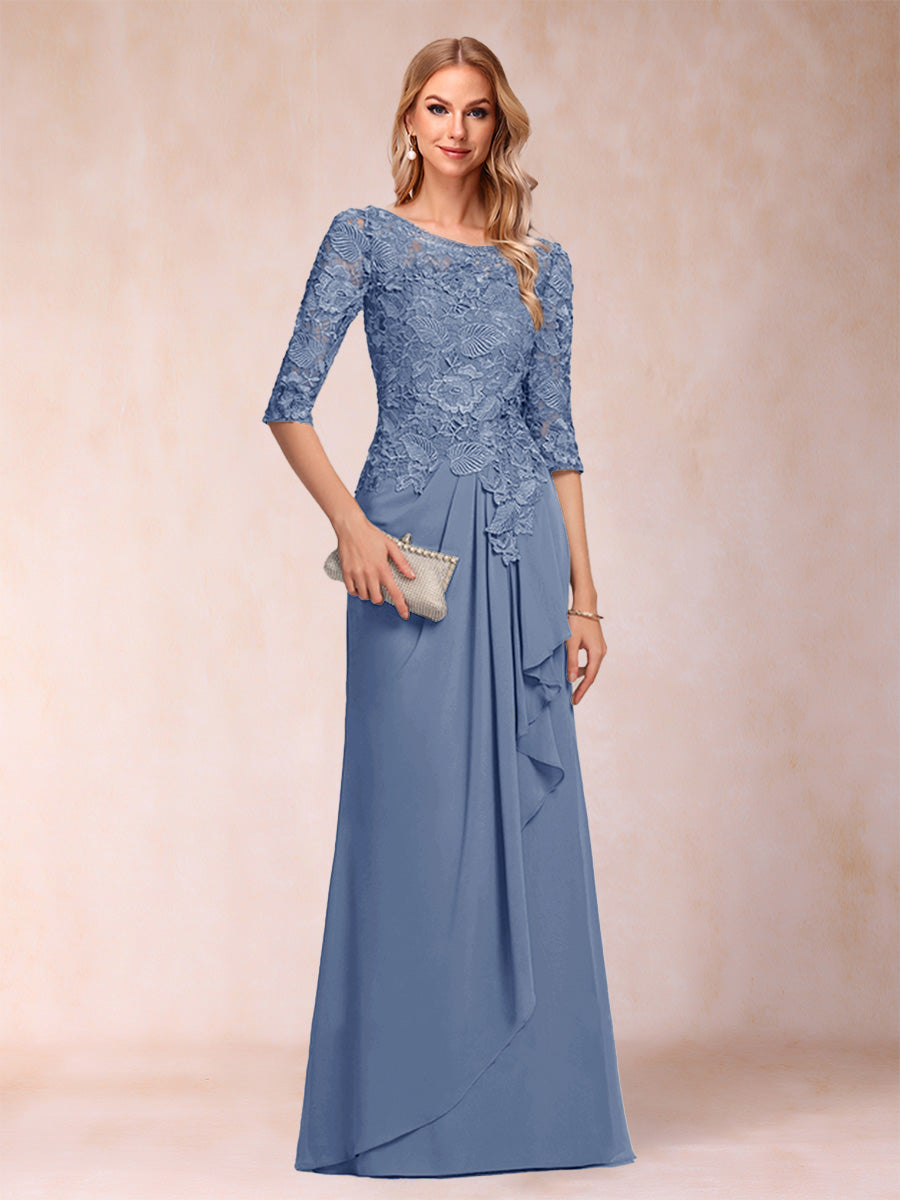 Desiree Mae Steel Blue front view mother of the bride dress