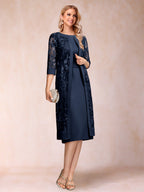 Delphine navy blue front view mother of the bride dress