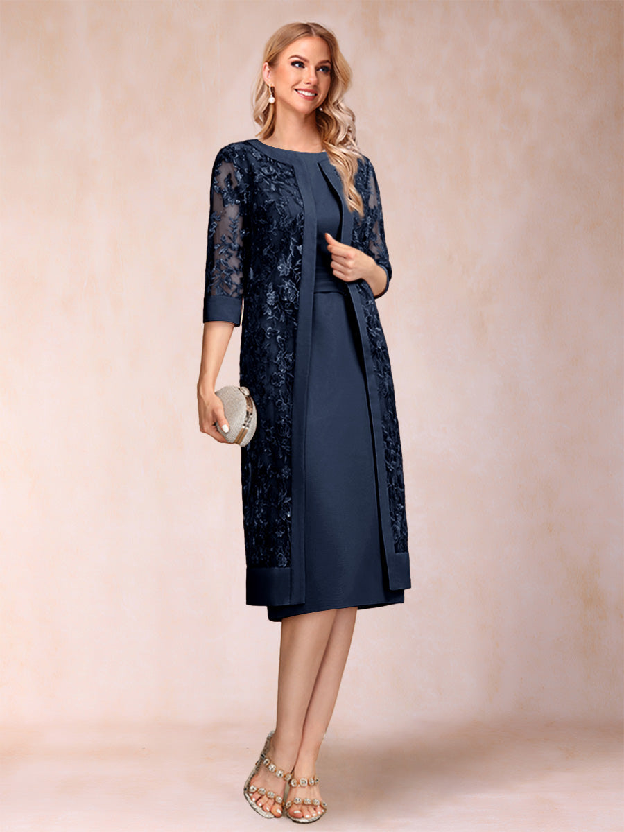 Delphine navy blue front view mother of the bride dress