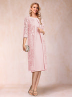 Delphine pearl pink front view mother of the bride dress