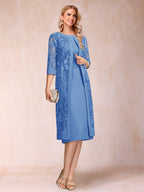 Delphine steel blue front view mother of the bride dress