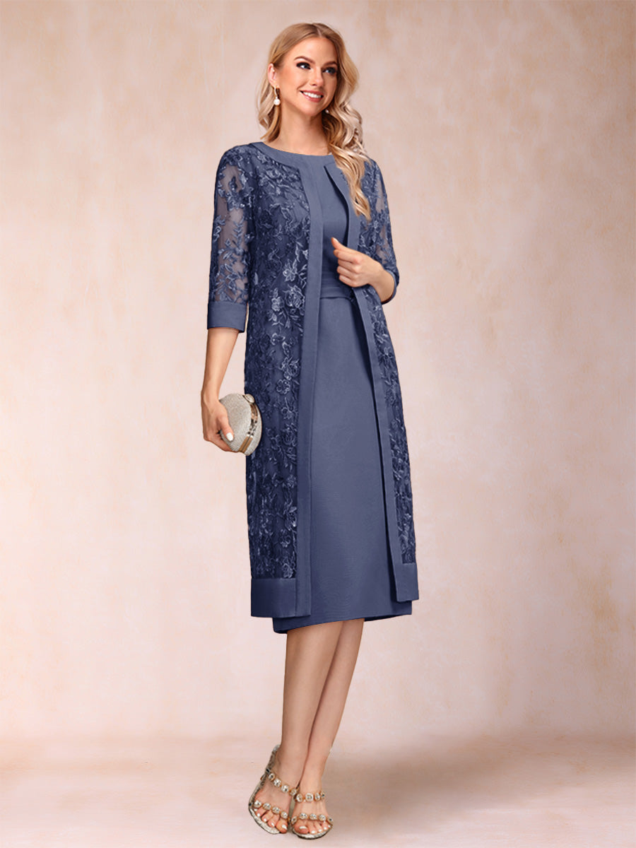 Delphine dusty blue front view mother of the bride dress