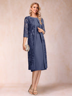 Delphine dusty blue front view mother of the bride dress