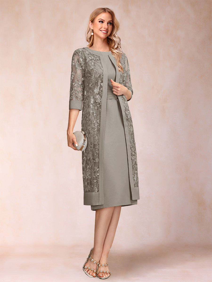 Delphine taupe front view mother of the bride dress